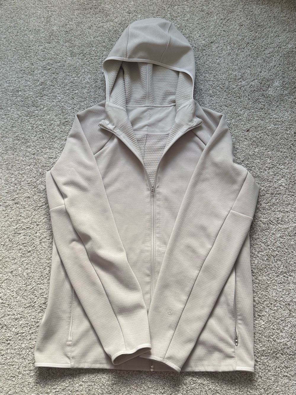 lululemon Hooded Full Zip Jacket White Ivory Thumbholes Zipper Pockets